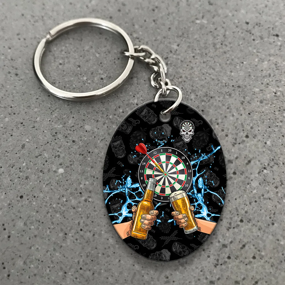 Darts And Beer That's Why I'm Here (Blue) Keychain For Darts Player