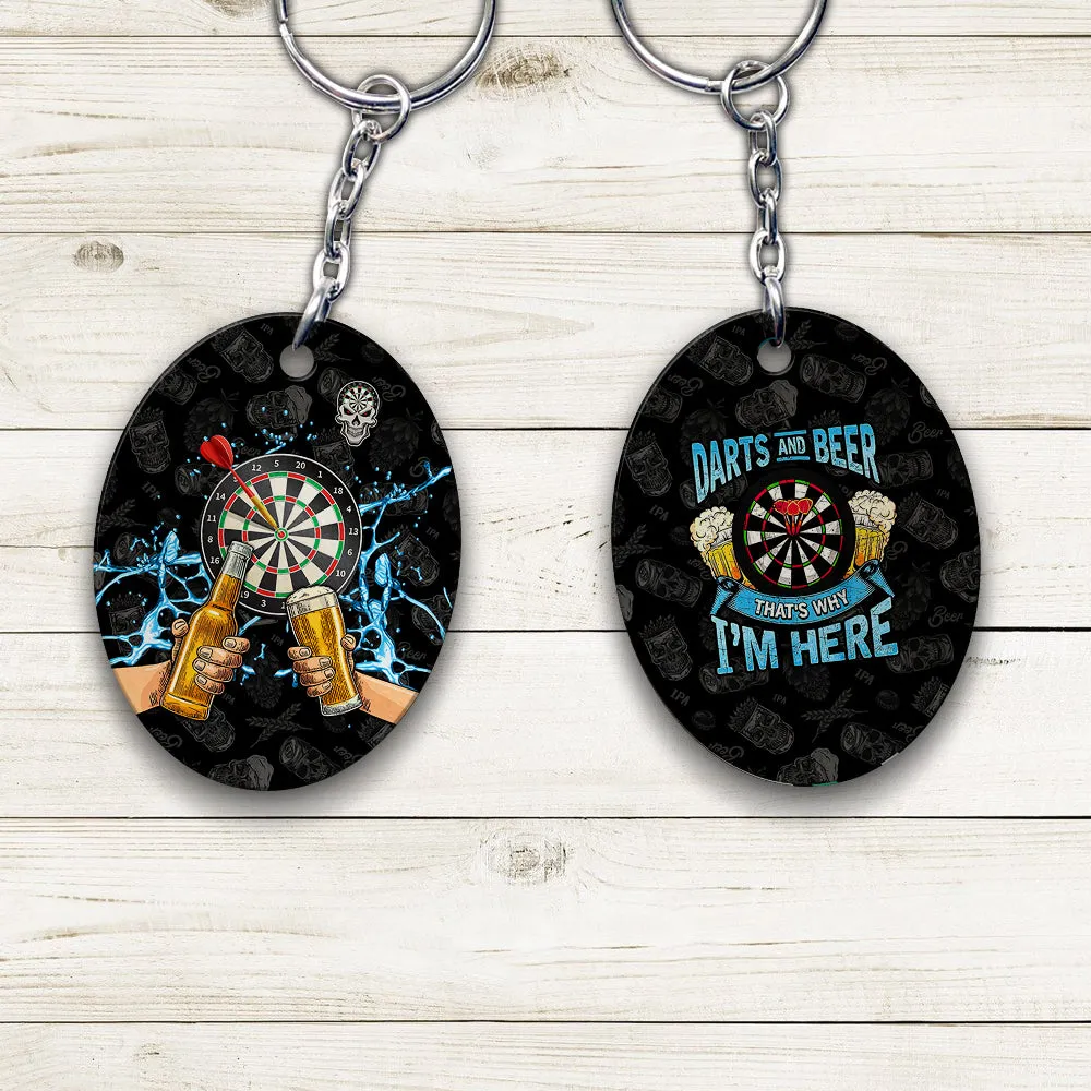 Darts And Beer That's Why I'm Here (Blue) Keychain For Darts Player