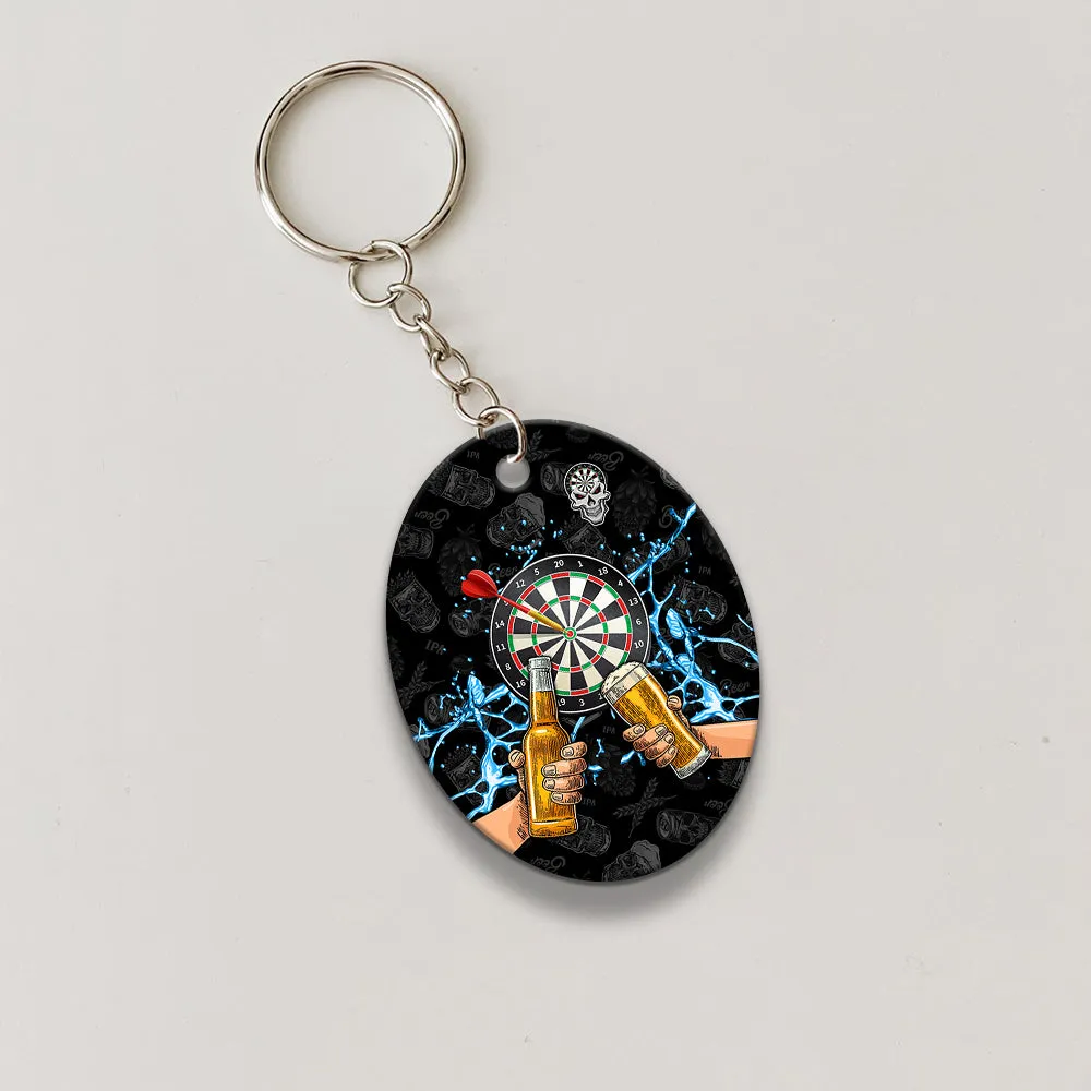 Darts And Beer That's Why I'm Here (Blue) Keychain For Darts Player