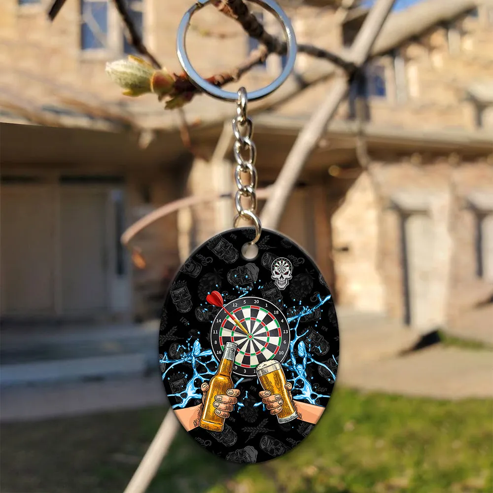 Darts And Beer That's Why I'm Here (Blue) Keychain For Darts Player