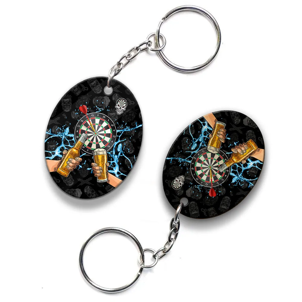 Darts And Beer That's Why I'm Here (Blue) Keychain For Darts Player