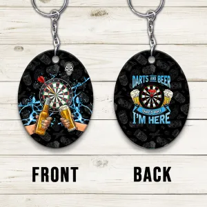 Darts And Beer That's Why I'm Here (Blue) Keychain For Darts Player