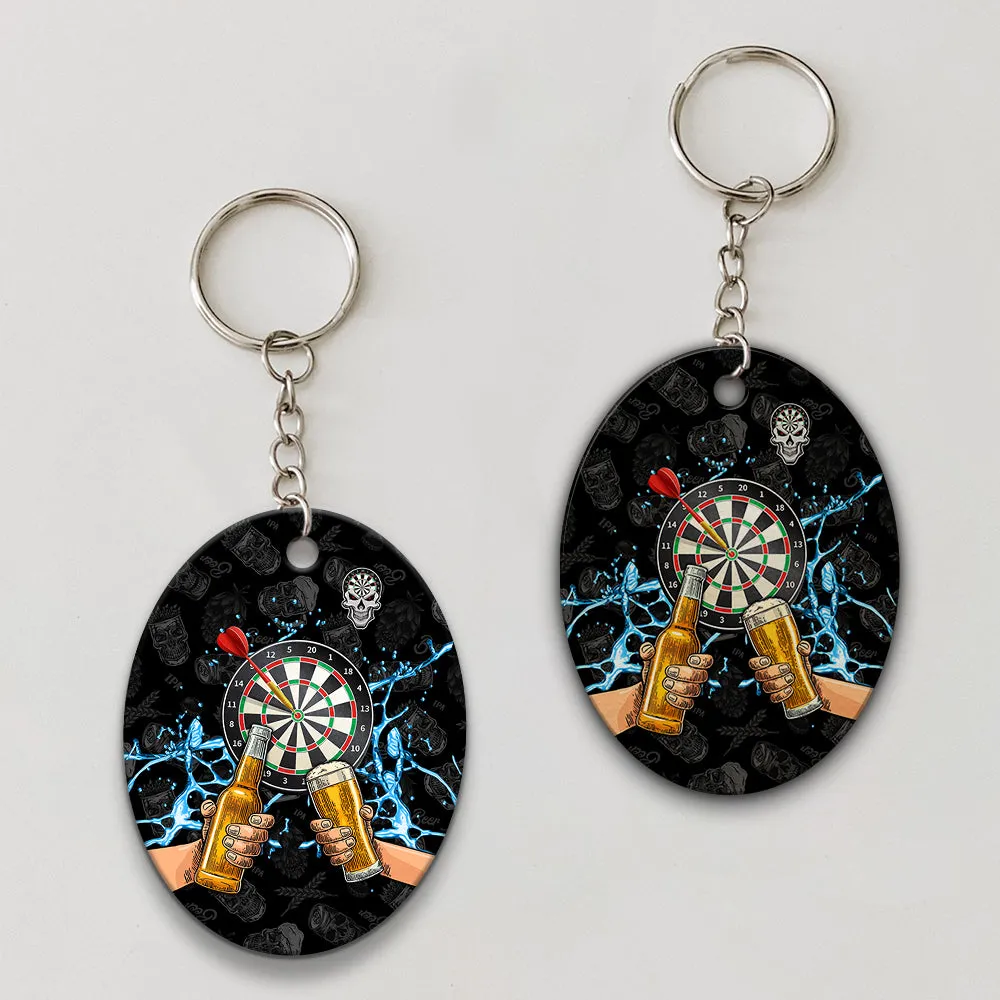 Darts And Beer That's Why I'm Here (Blue) Keychain For Darts Player
