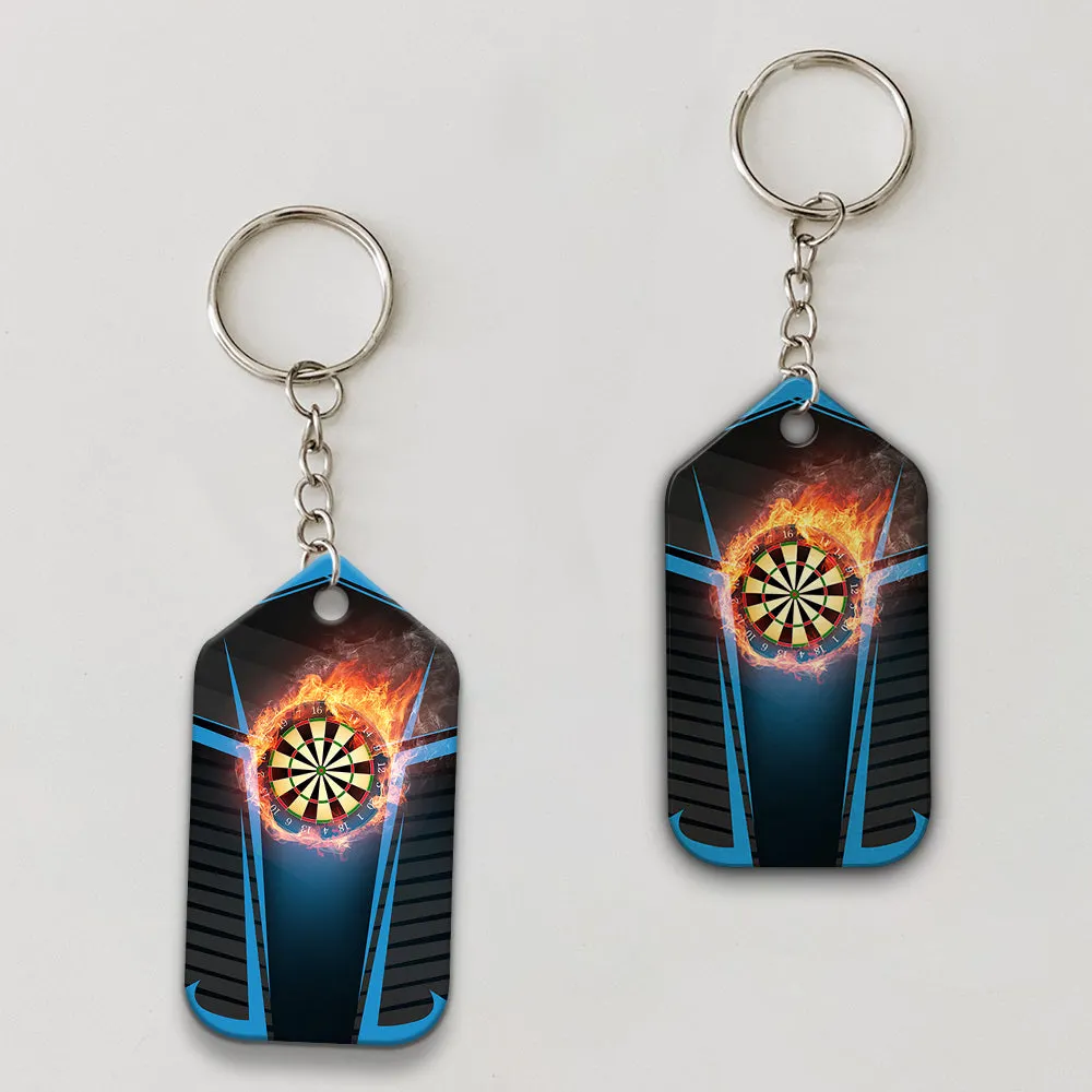 Darts Board In Flames Personalized Name 3D Keychain For Darts Team Player