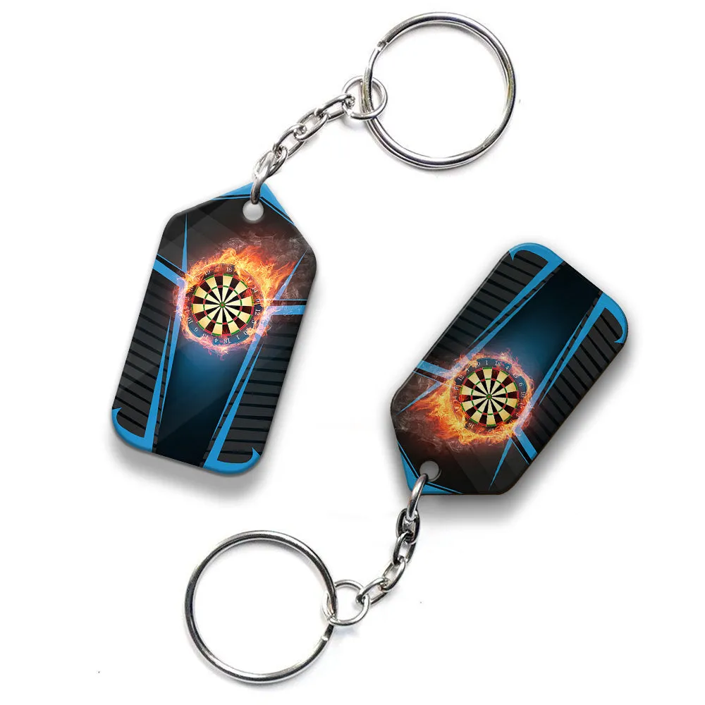 Darts Board In Flames Personalized Name 3D Keychain For Darts Team Player