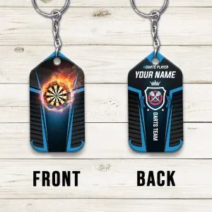 Darts Board In Flames Personalized Name 3D Keychain For Darts Team Player