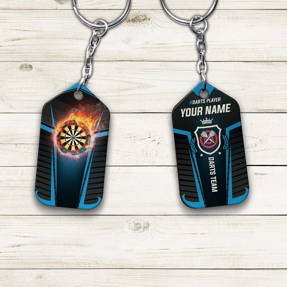 Darts Board In Flames Personalized Name 3D Keychain For Darts Team Player