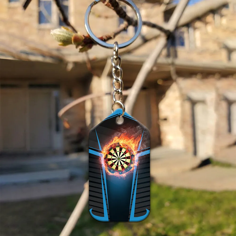 Darts Board In Flames Personalized Name 3D Keychain For Darts Team Player