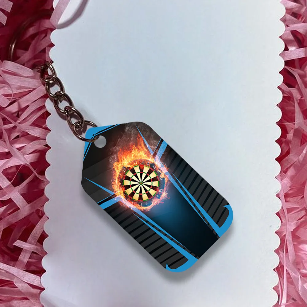 Darts Board In Flames Personalized Name 3D Keychain For Darts Team Player