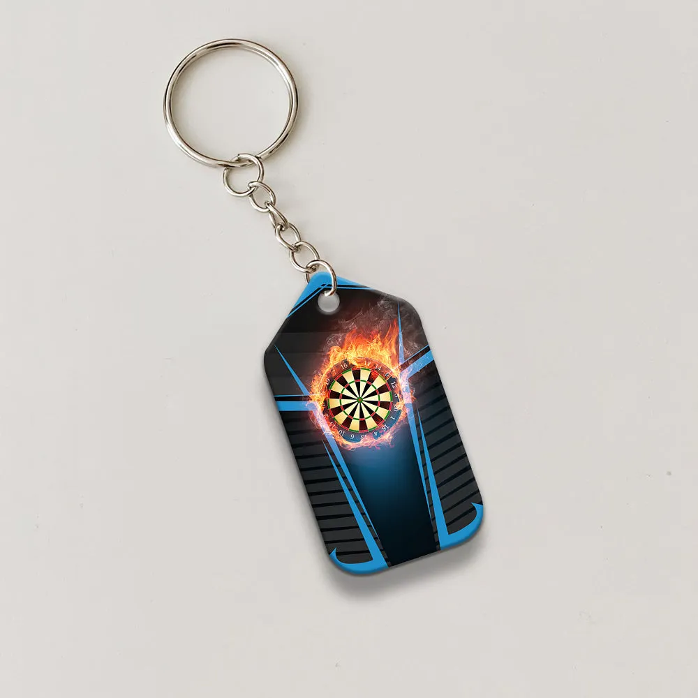Darts Board In Flames Personalized Name 3D Keychain For Darts Team Player