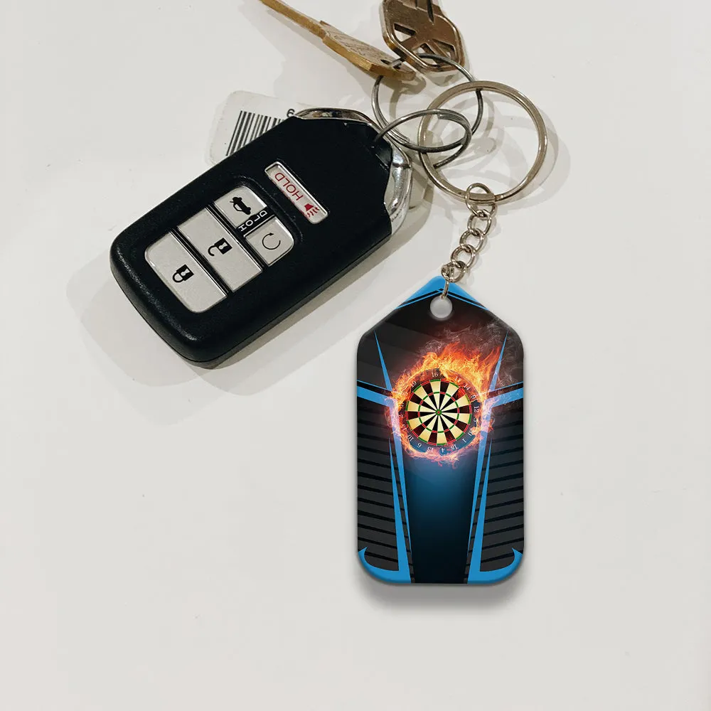 Darts Board In Flames Personalized Name 3D Keychain For Darts Team Player