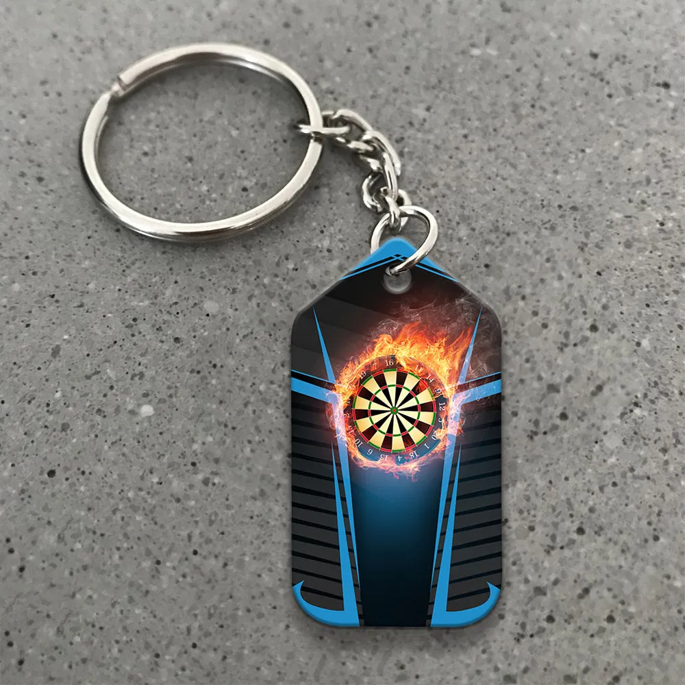 Darts Board In Flames Personalized Name 3D Keychain For Darts Team Player