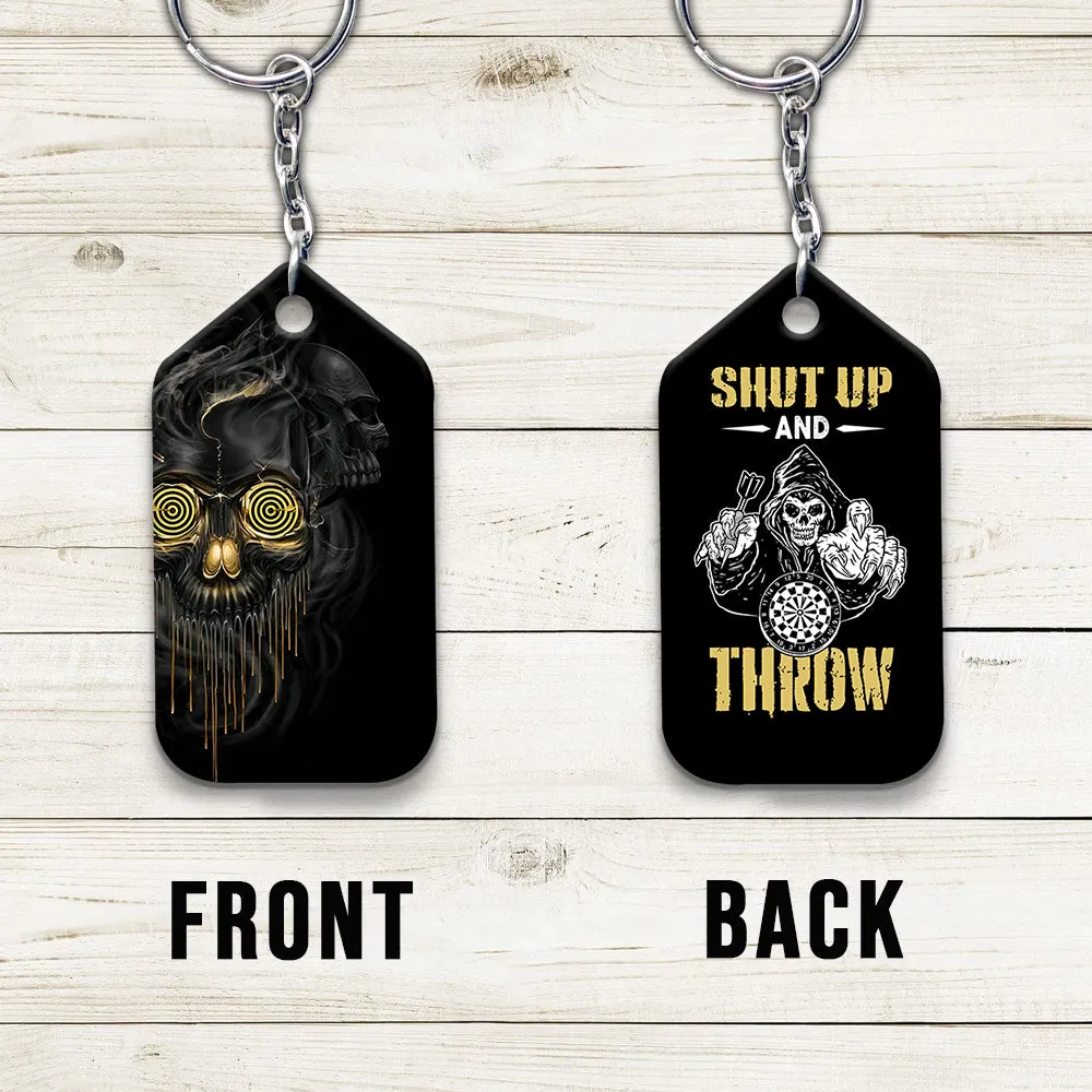 Darts Skull Shut Up and Throw Keychain For Darts Player