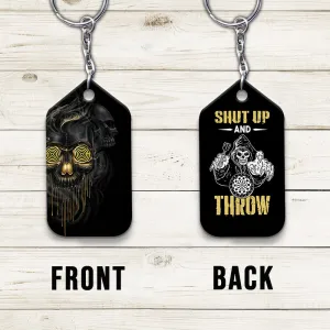 Darts Skull Shut Up and Throw Keychain For Darts Player