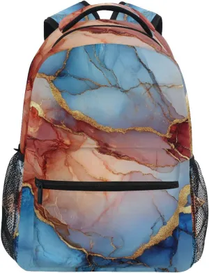 Day Backpack for Teens Boys Girls Fashion Vintage Daypacks with Chest Strap for College Work Marble Blue Red