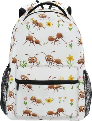 Day Backpack for Women Men Waterproof Vintage Daypacks with Chest Strap for Business Work College Travel Trip Cartoon Funny Ant White