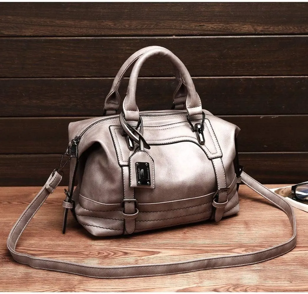 Dayfine Women's Retro Handbag Oil Wax Leather Temperament Pendant Shopping Bag