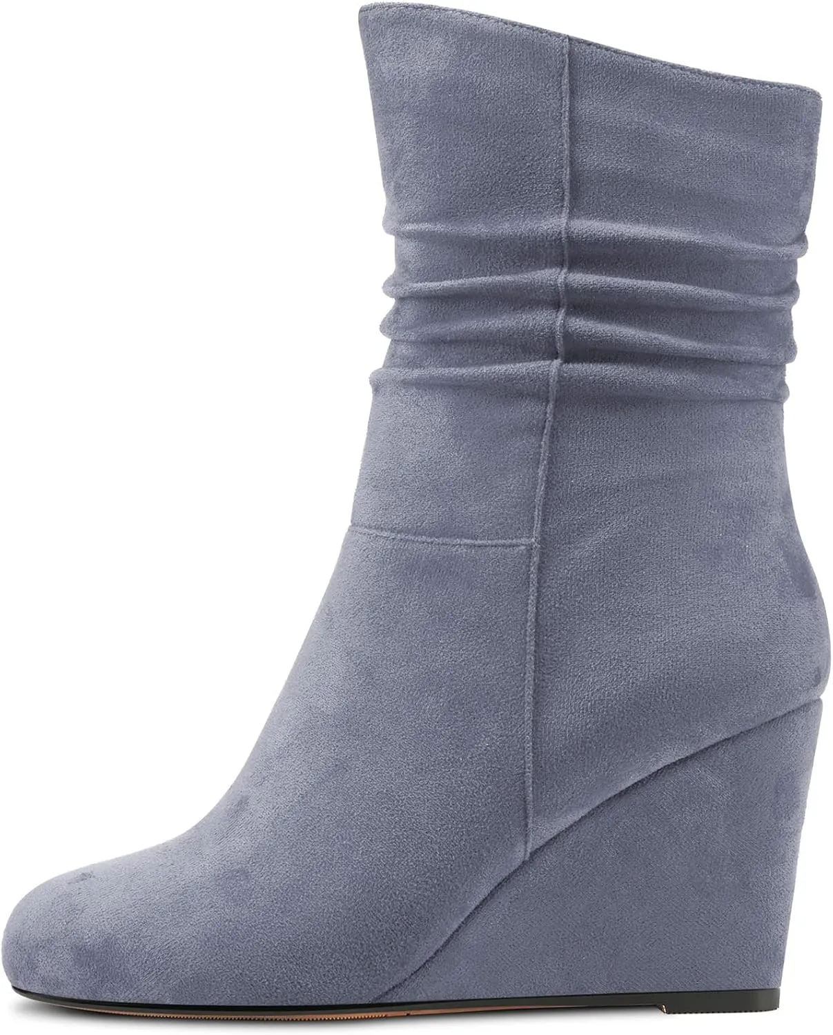 DearOnly Womens Mid Calf Short Bootie Ankle Boots Closed Round Toe Wedge High Heel Suede Dress Shoes Vintage Classic Zipper 4 Inch