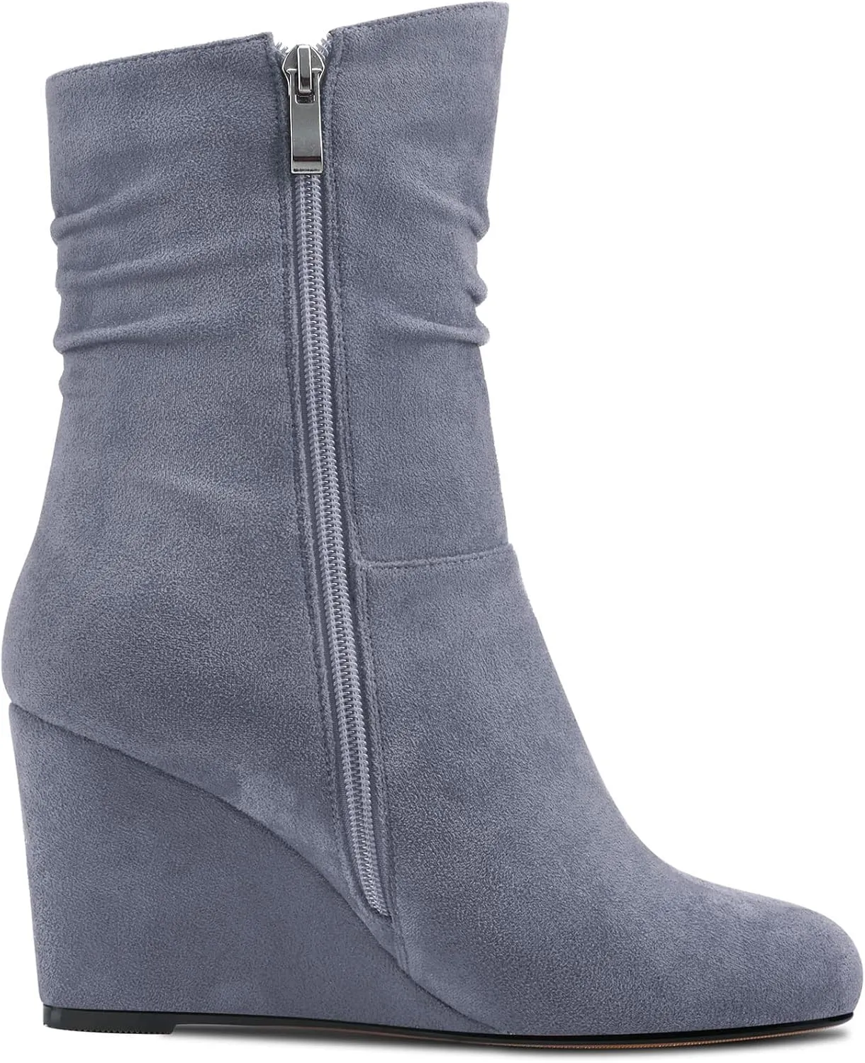 DearOnly Womens Mid Calf Short Bootie Ankle Boots Closed Round Toe Wedge High Heel Suede Dress Shoes Vintage Classic Zipper 4 Inch