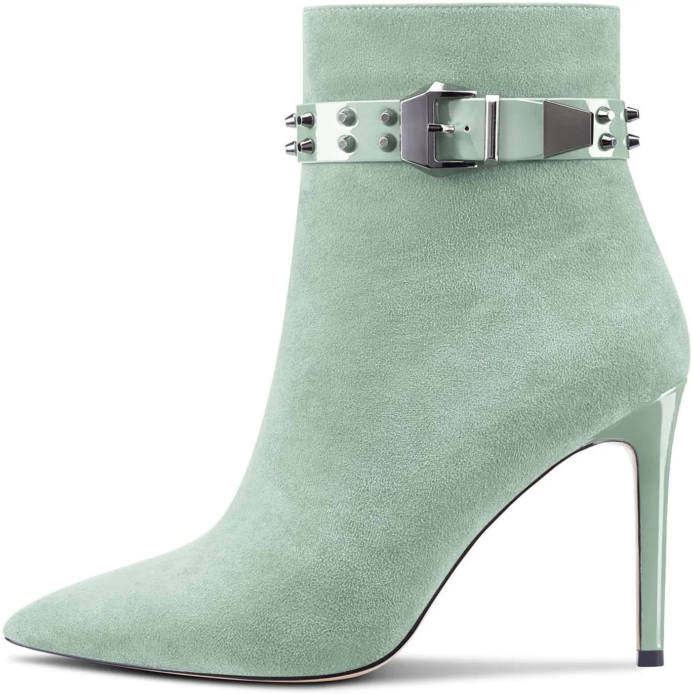 DearOnly Womens Short Bootie Ankle Boots Closed Pointed Toe Stiletto Heel Ankle Strap Suede Dress Shoes Vintage Classic Sexy 4 Inch