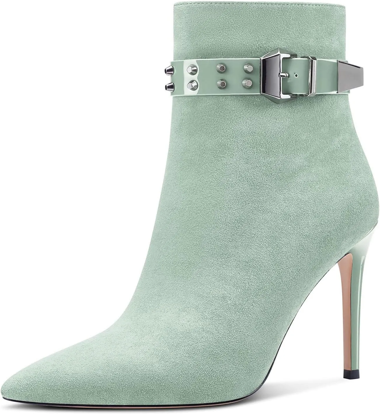 DearOnly Womens Short Bootie Ankle Boots Closed Pointed Toe Stiletto Heel Ankle Strap Suede Dress Shoes Vintage Classic Sexy 4 Inch