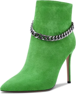 DearOnly Womens Short Bootie Ankle Boots Mid Calf Pointed Toe Stiletto High Heel Suede Dress Shoes Vintage Classic Zipper 4 Inch