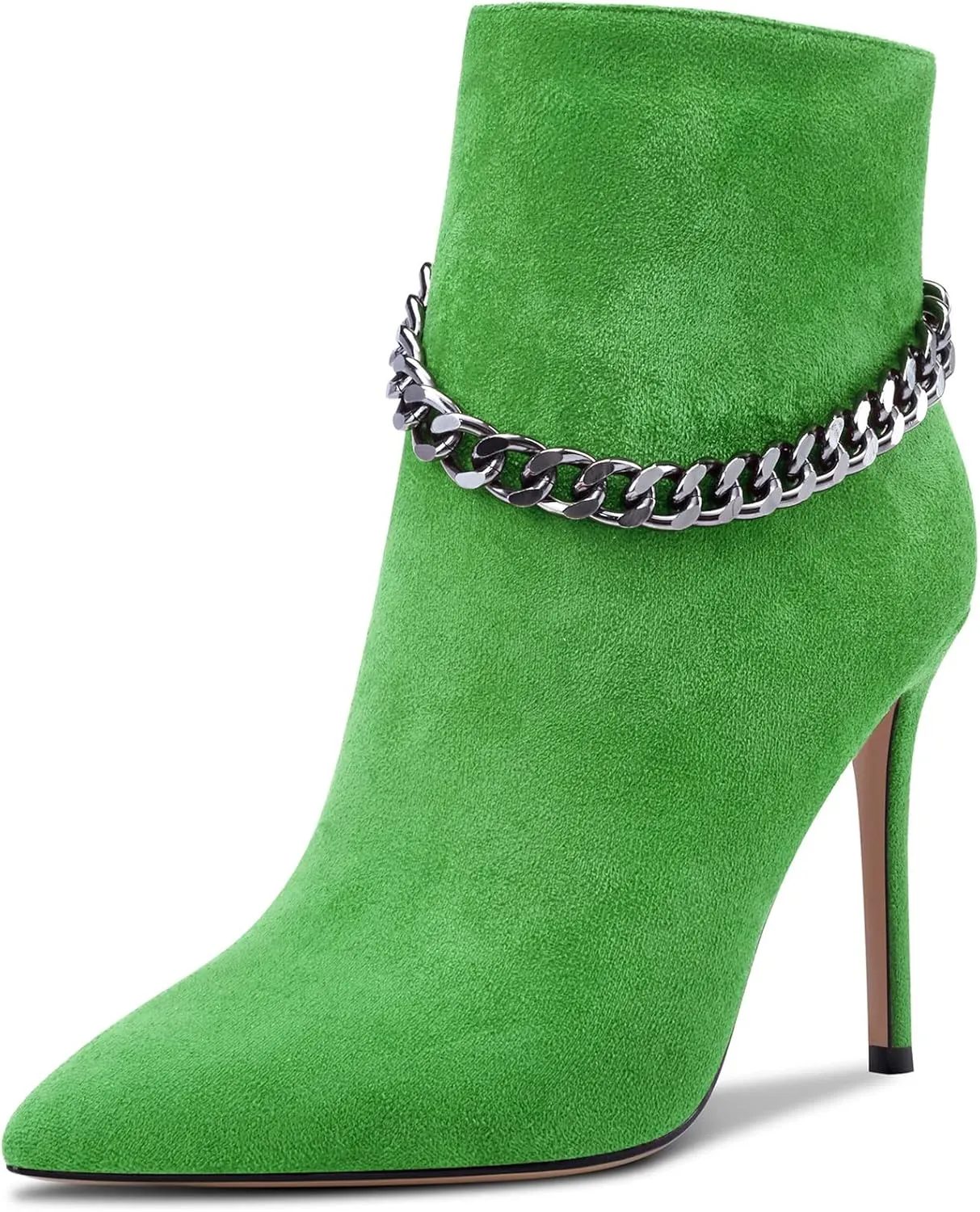 DearOnly Womens Short Bootie Ankle Boots Mid Calf Pointed Toe Stiletto High Heel Suede Dress Shoes Vintage Classic Zipper 4 Inch