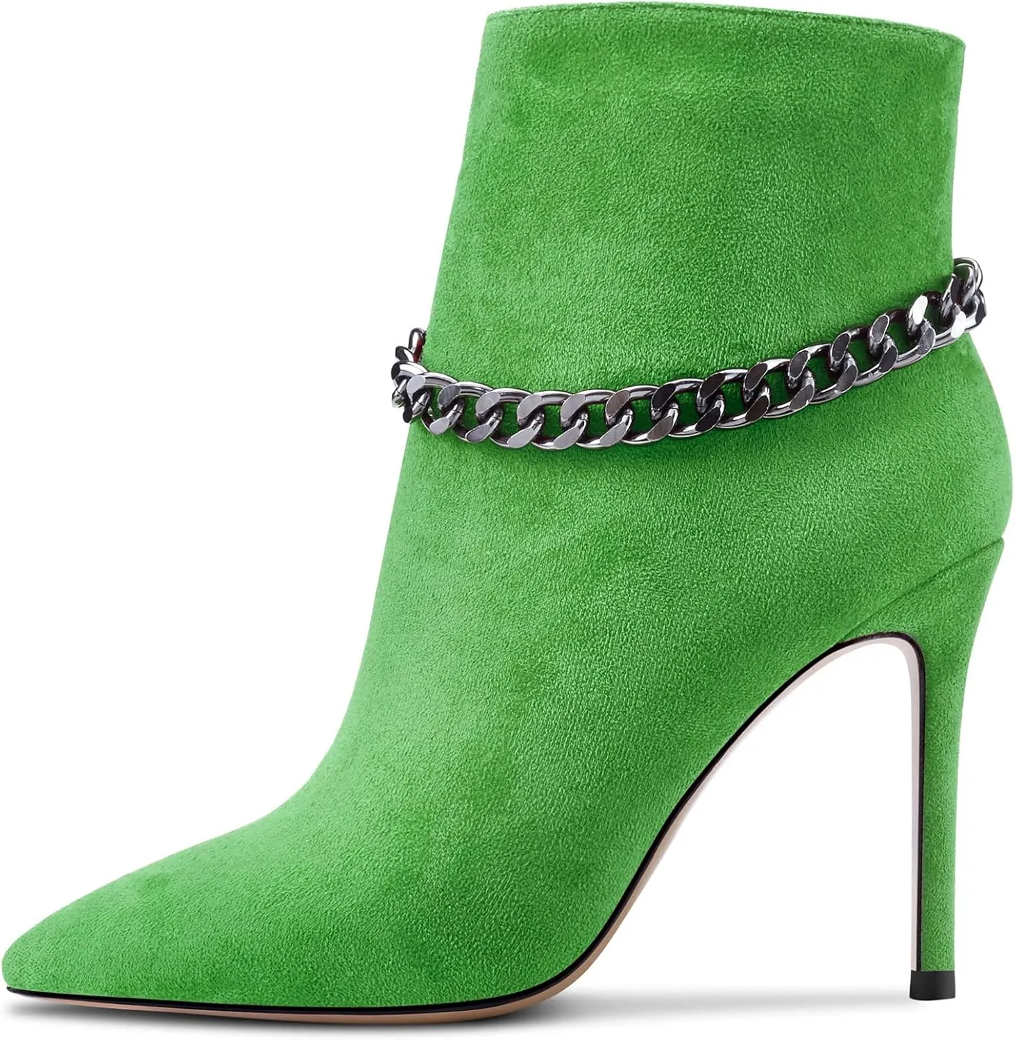 DearOnly Womens Short Bootie Ankle Boots Mid Calf Pointed Toe Stiletto High Heel Suede Dress Shoes Vintage Classic Zipper 4 Inch