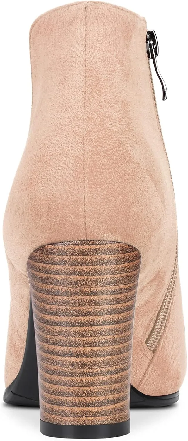 DearOnly Womens Short Bootie Ankle Boots Pointed Toe Block Chunky High Heel Suede Dress Shoes Vintage Classic Zipper 3 Inch