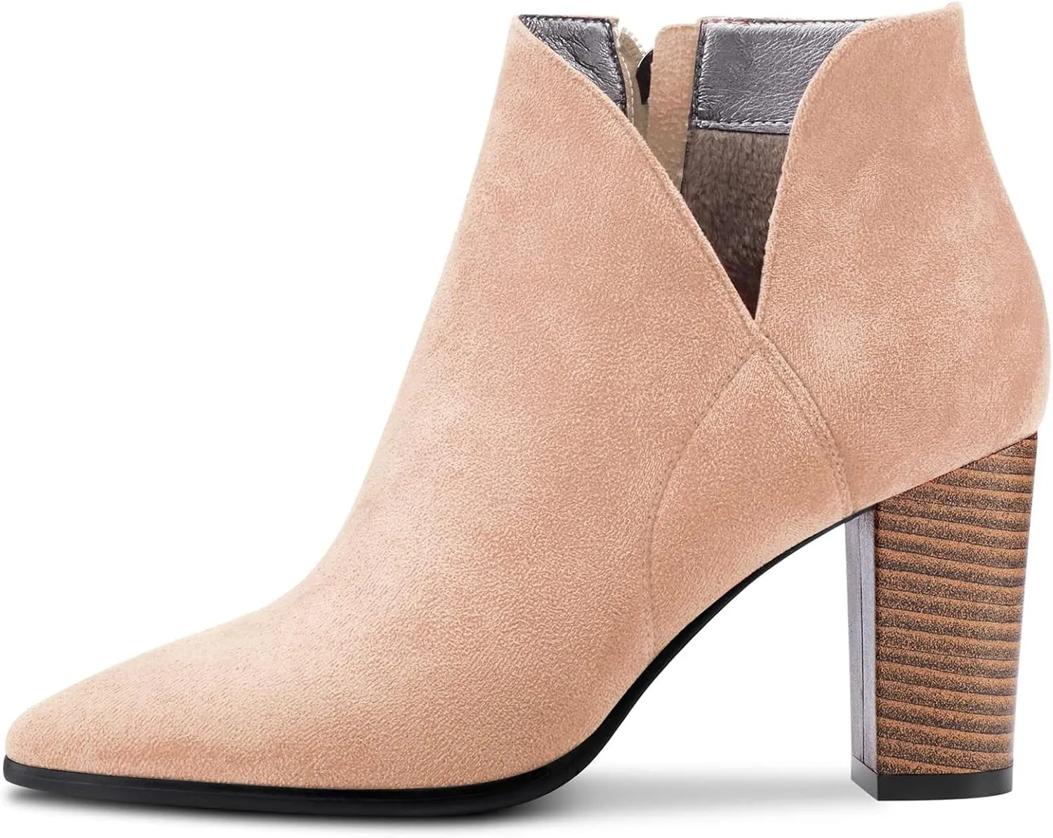DearOnly Womens Short Bootie Ankle Boots Pointed Toe Block Chunky High Heel Suede Dress Shoes Vintage Classic Zipper 3 Inch