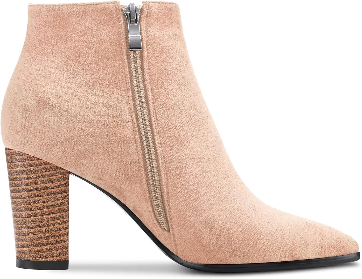 DearOnly Womens Short Bootie Ankle Boots Pointed Toe Block Chunky High Heel Suede Dress Shoes Vintage Classic Zipper 3 Inch