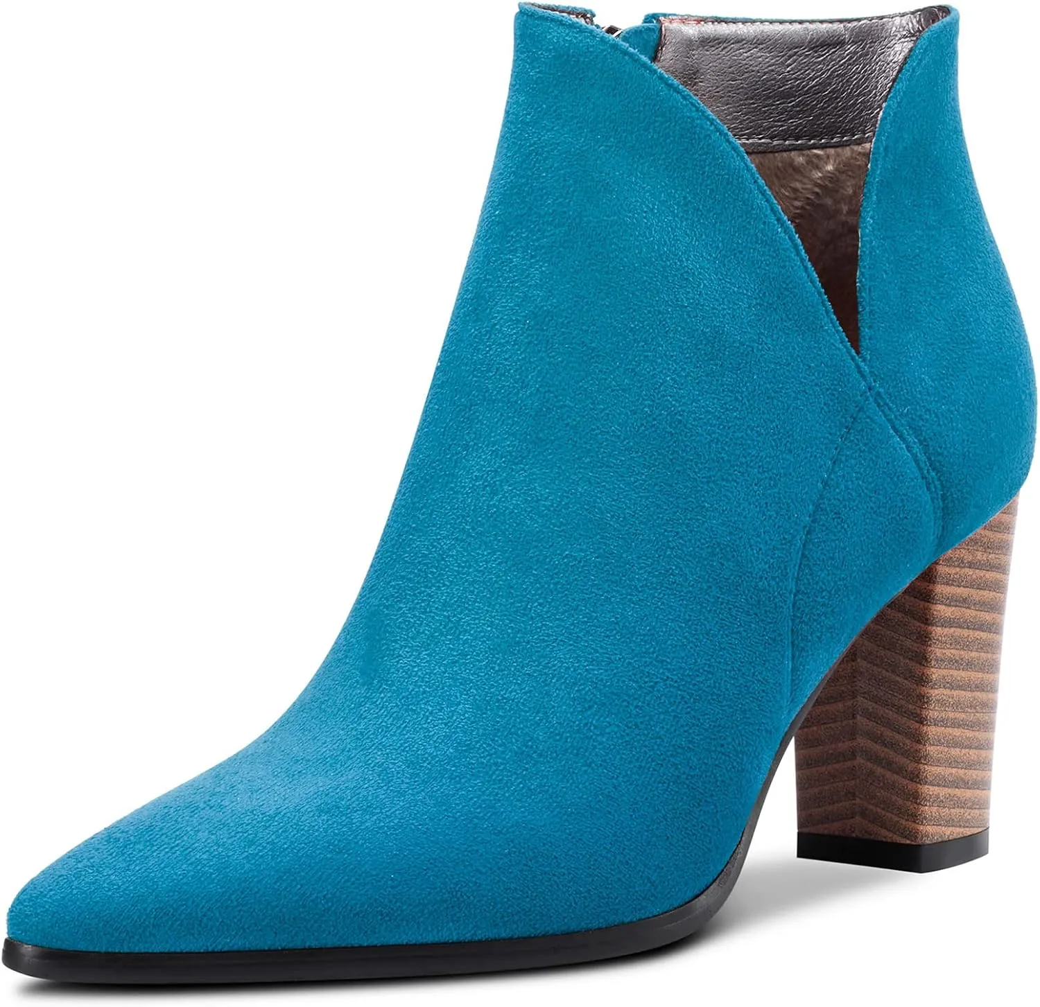 DearOnly Womens Short Bootie Ankle Boots Pointed Toe Block Chunky High Heel Suede Dress Shoes Vintage Classic Zipper 3 Inch