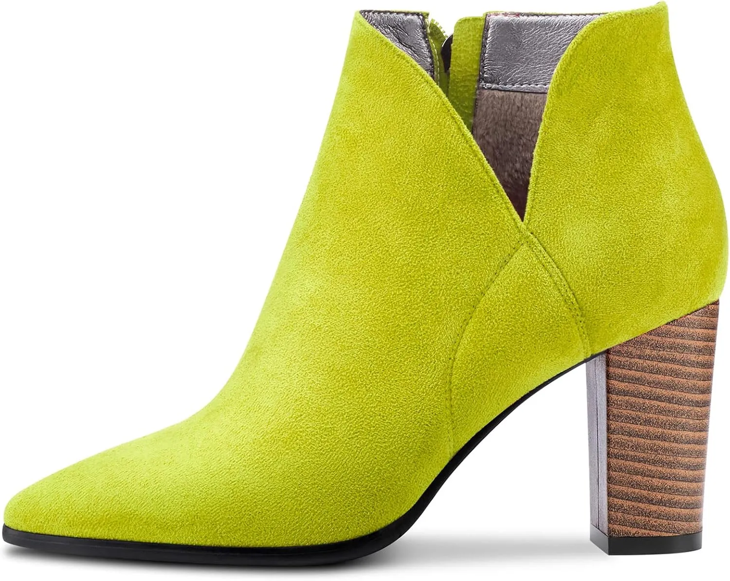 DearOnly Womens Short Bootie Ankle Boots Pointed Toe Block Chunky High Heel Suede Dress Shoes Vintage Classic Zipper 3 Inch