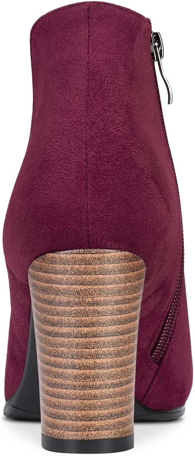 DearOnly Womens Short Bootie Ankle Boots Pointed Toe Block Chunky High Heel Suede Dress Shoes Vintage Classic Zipper 3 Inch