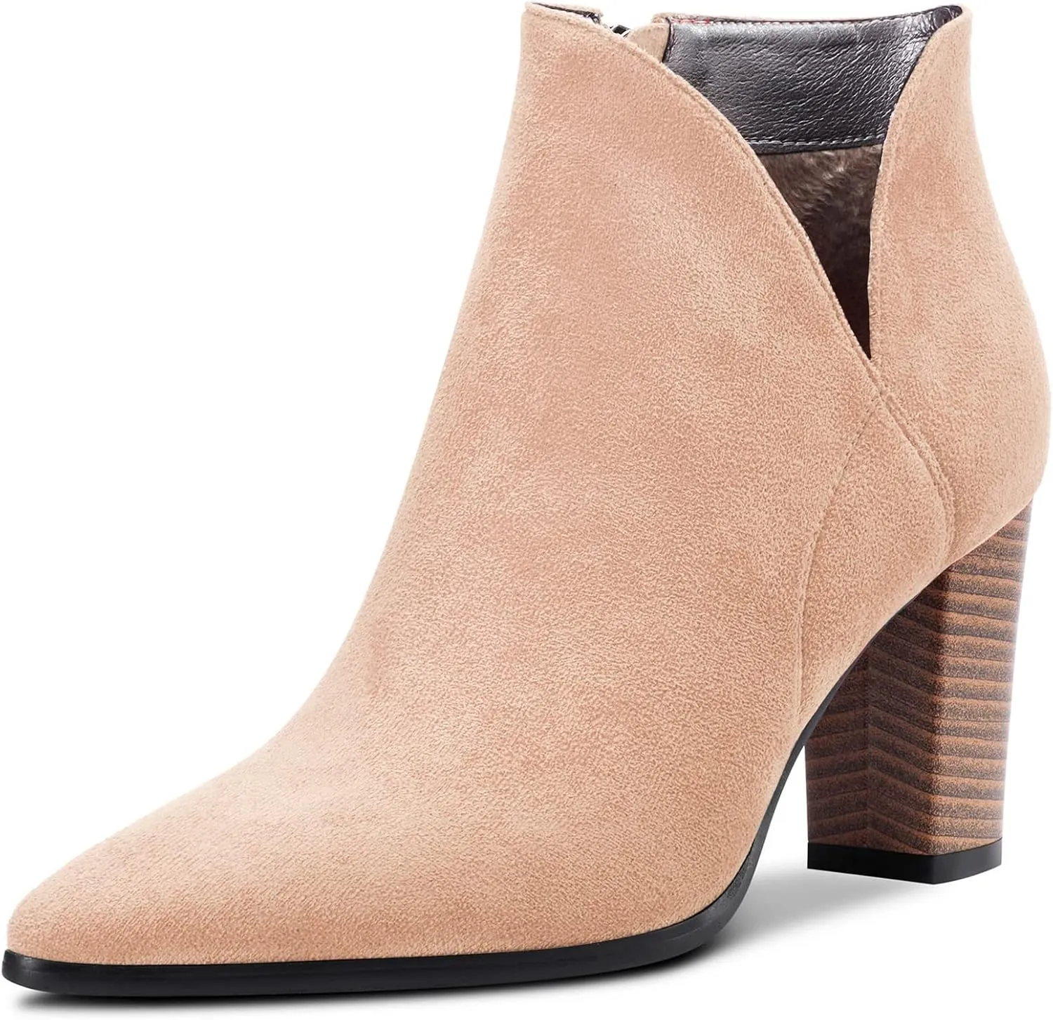 DearOnly Womens Short Bootie Ankle Boots Pointed Toe Block Chunky High Heel Suede Dress Shoes Vintage Classic Zipper 3 Inch