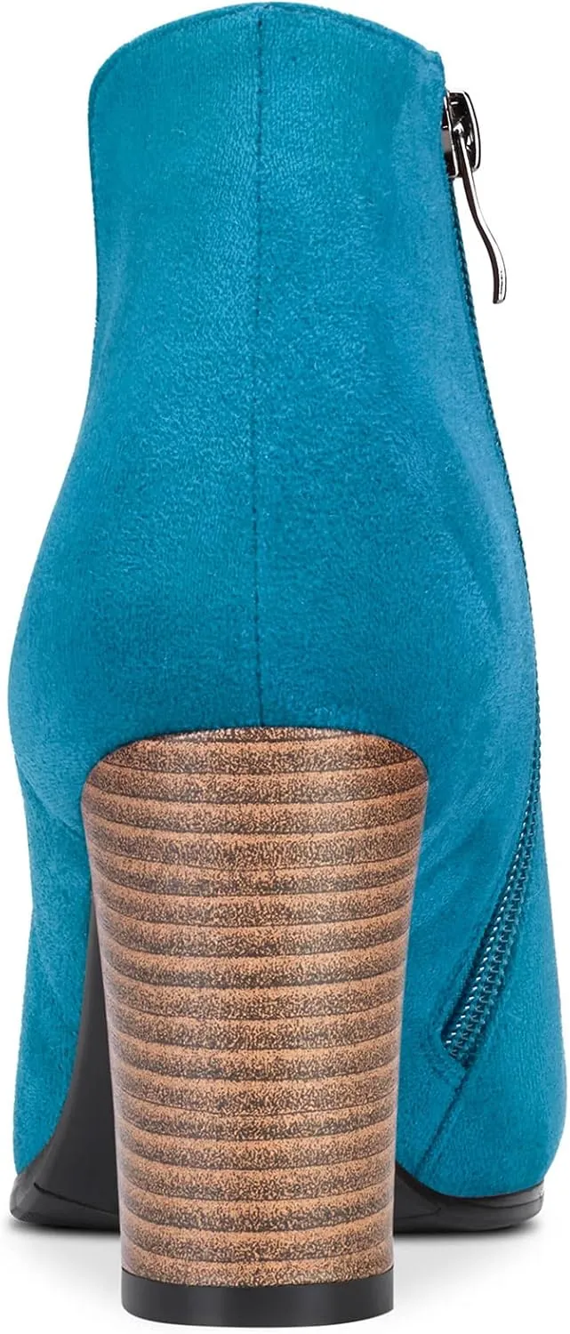 DearOnly Womens Short Bootie Ankle Boots Pointed Toe Block Chunky High Heel Suede Dress Shoes Vintage Classic Zipper 3 Inch