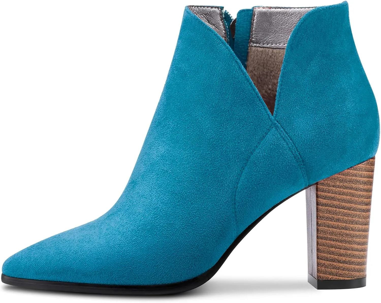 DearOnly Womens Short Bootie Ankle Boots Pointed Toe Block Chunky High Heel Suede Dress Shoes Vintage Classic Zipper 3 Inch