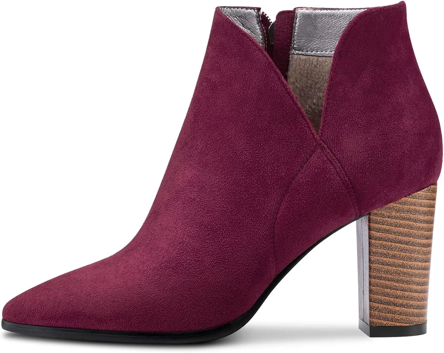 DearOnly Womens Short Bootie Ankle Boots Pointed Toe Block Chunky High Heel Suede Dress Shoes Vintage Classic Zipper 3 Inch