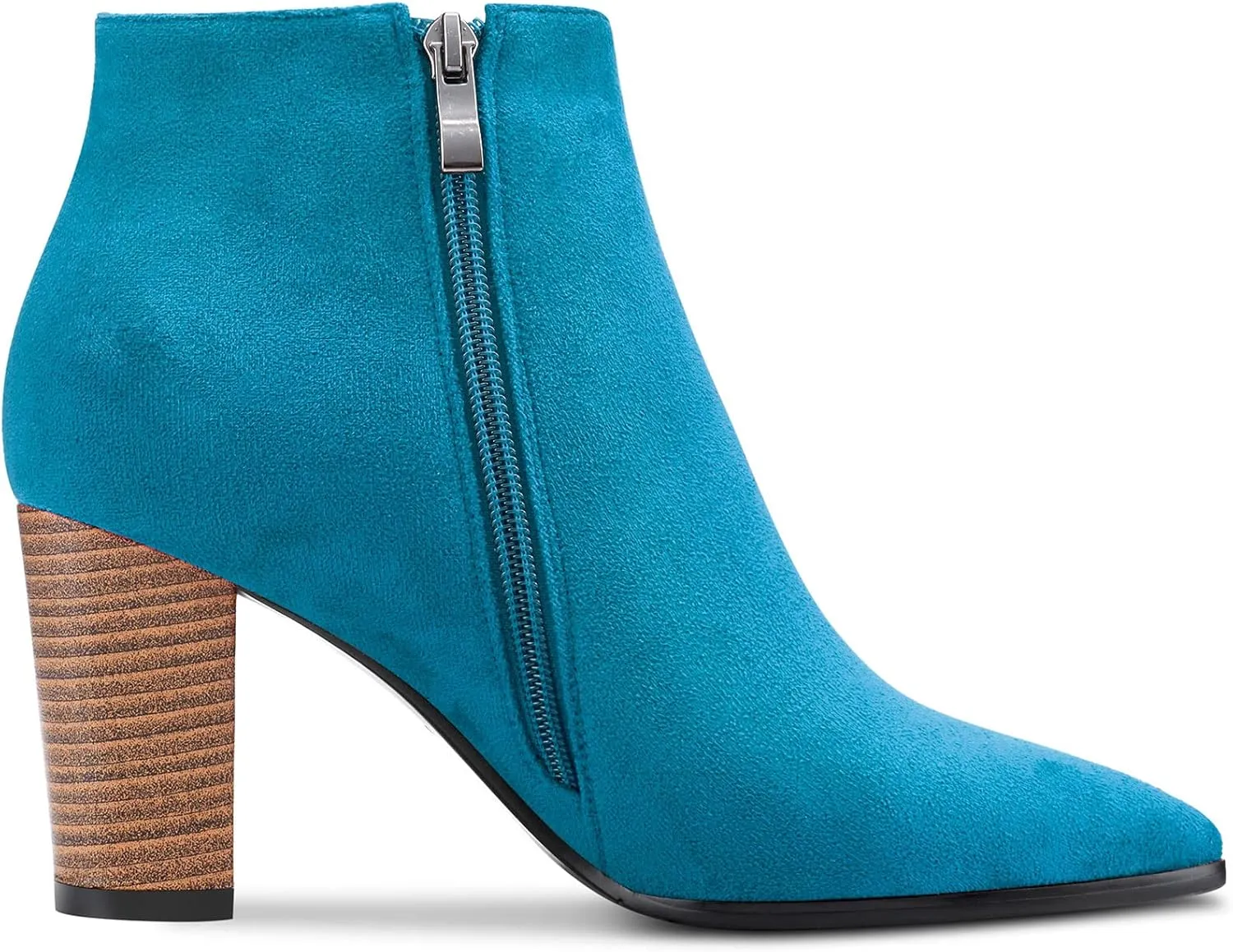 DearOnly Womens Short Bootie Ankle Boots Pointed Toe Block Chunky High Heel Suede Dress Shoes Vintage Classic Zipper 3 Inch