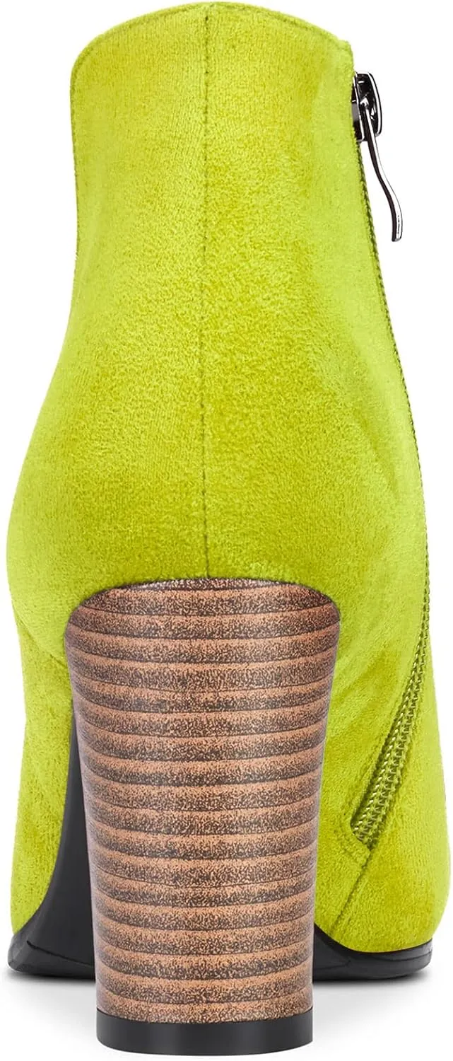 DearOnly Womens Short Bootie Ankle Boots Pointed Toe Block Chunky High Heel Suede Dress Shoes Vintage Classic Zipper 3 Inch