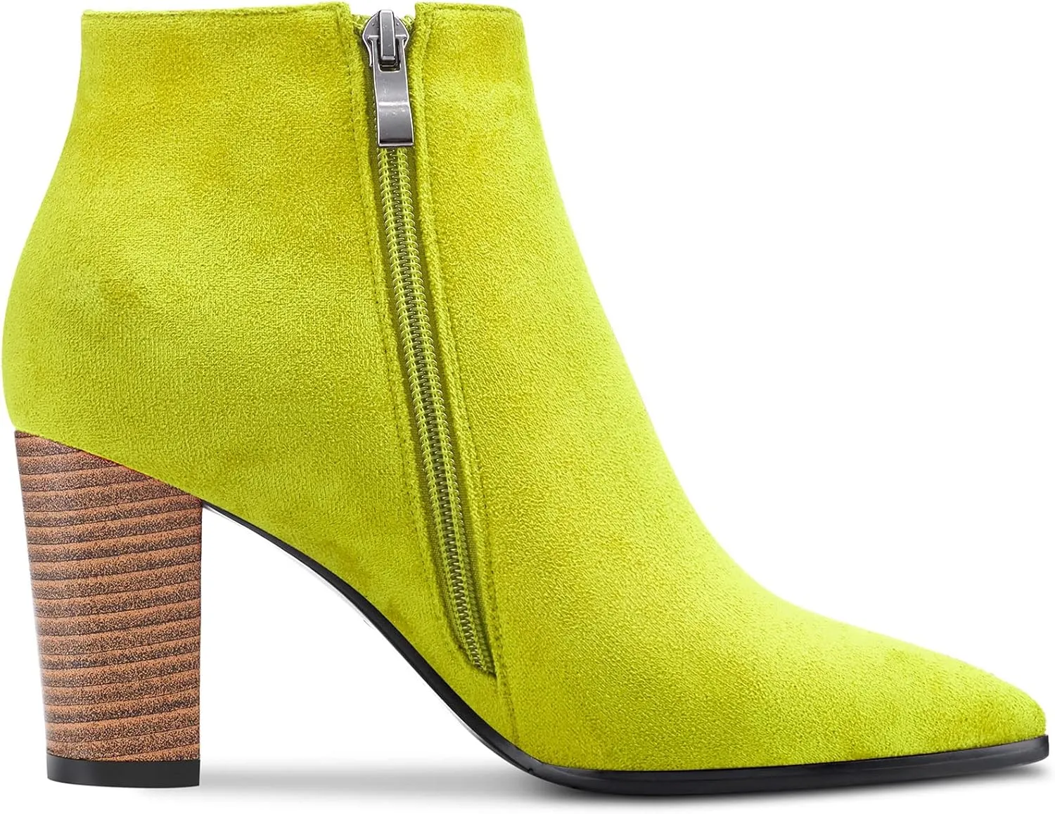 DearOnly Womens Short Bootie Ankle Boots Pointed Toe Block Chunky High Heel Suede Dress Shoes Vintage Classic Zipper 3 Inch