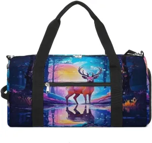 Deer Moon Night Gym Bag Travel Duffel Bag Sports Tote Bag Workout Bag Weekender Bag for Women Men