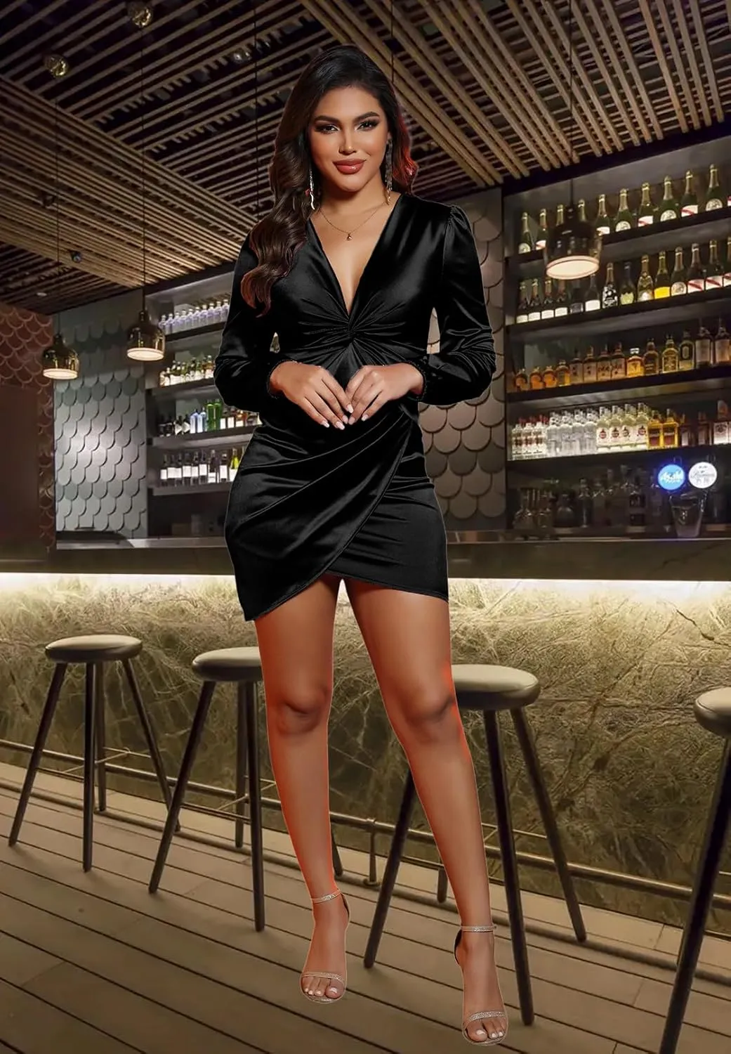 DeftSharp Womens Ruched Formal Bodycon Zipper Graduation Dresses-Elegant Cocktail Party Wedding Midi Dress