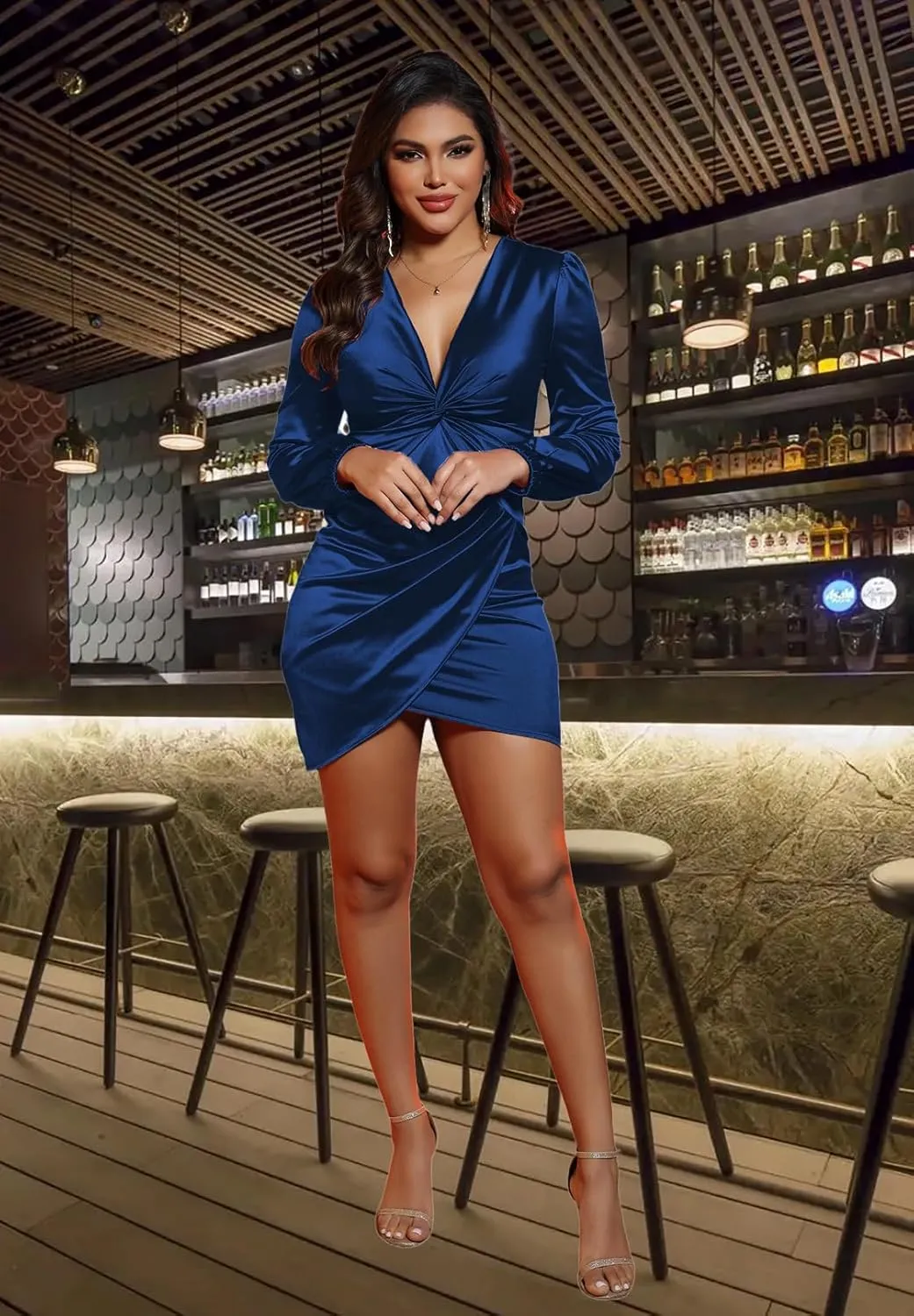 DeftSharp Womens Ruched Formal Bodycon Zipper Graduation Dresses-Elegant Cocktail Party Wedding Midi Dress