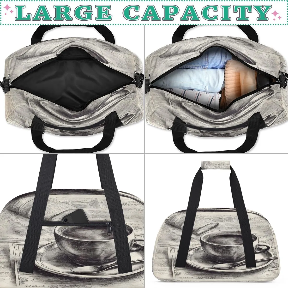 Delicious Coffee Kids Overnighter Duffel Bags for Boys, Carry-On Size Sports Gym Bag with Front Zipper Pocket for School Practice or Overnight Travel Weekender Sleepover Tote Bag