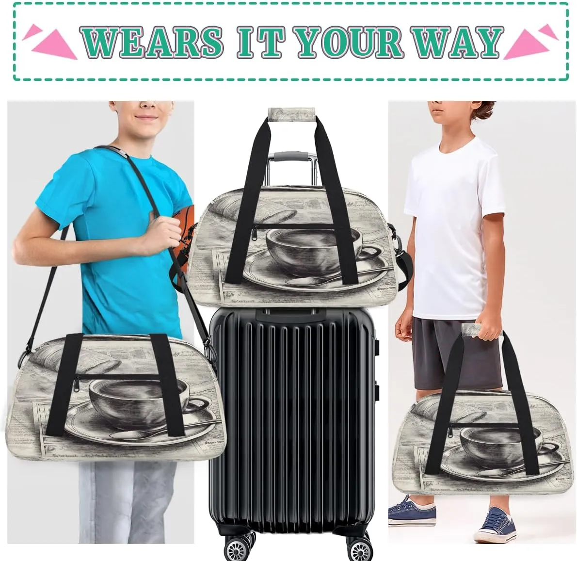 Delicious Coffee Kids Overnighter Duffel Bags for Boys, Carry-On Size Sports Gym Bag with Front Zipper Pocket for School Practice or Overnight Travel Weekender Sleepover Tote Bag