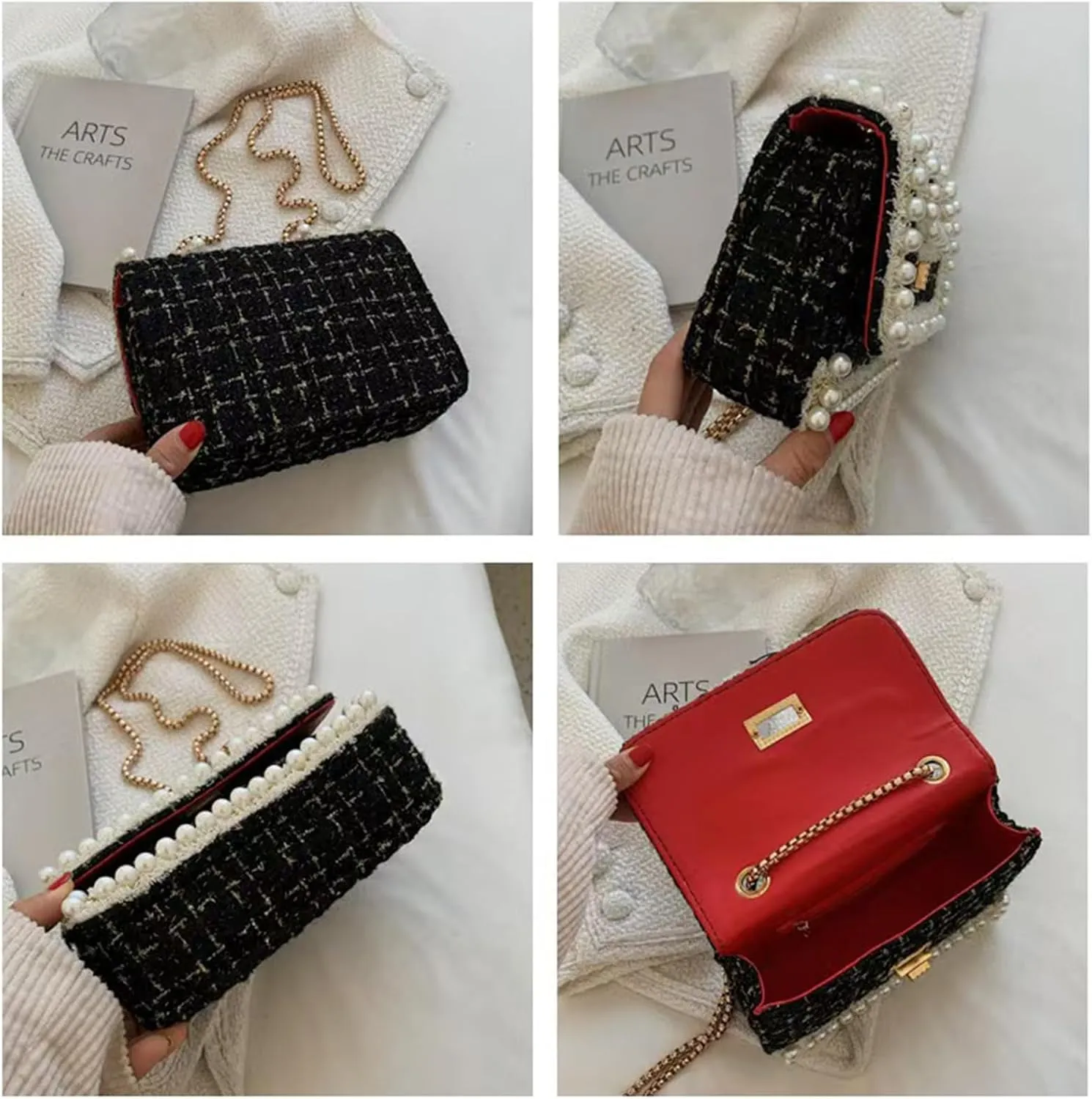 Designer Crossbody Bags for Women Leather Quilted Shoulder Tweed Purses Clucth Small Top Handle Handbag Evening Bags