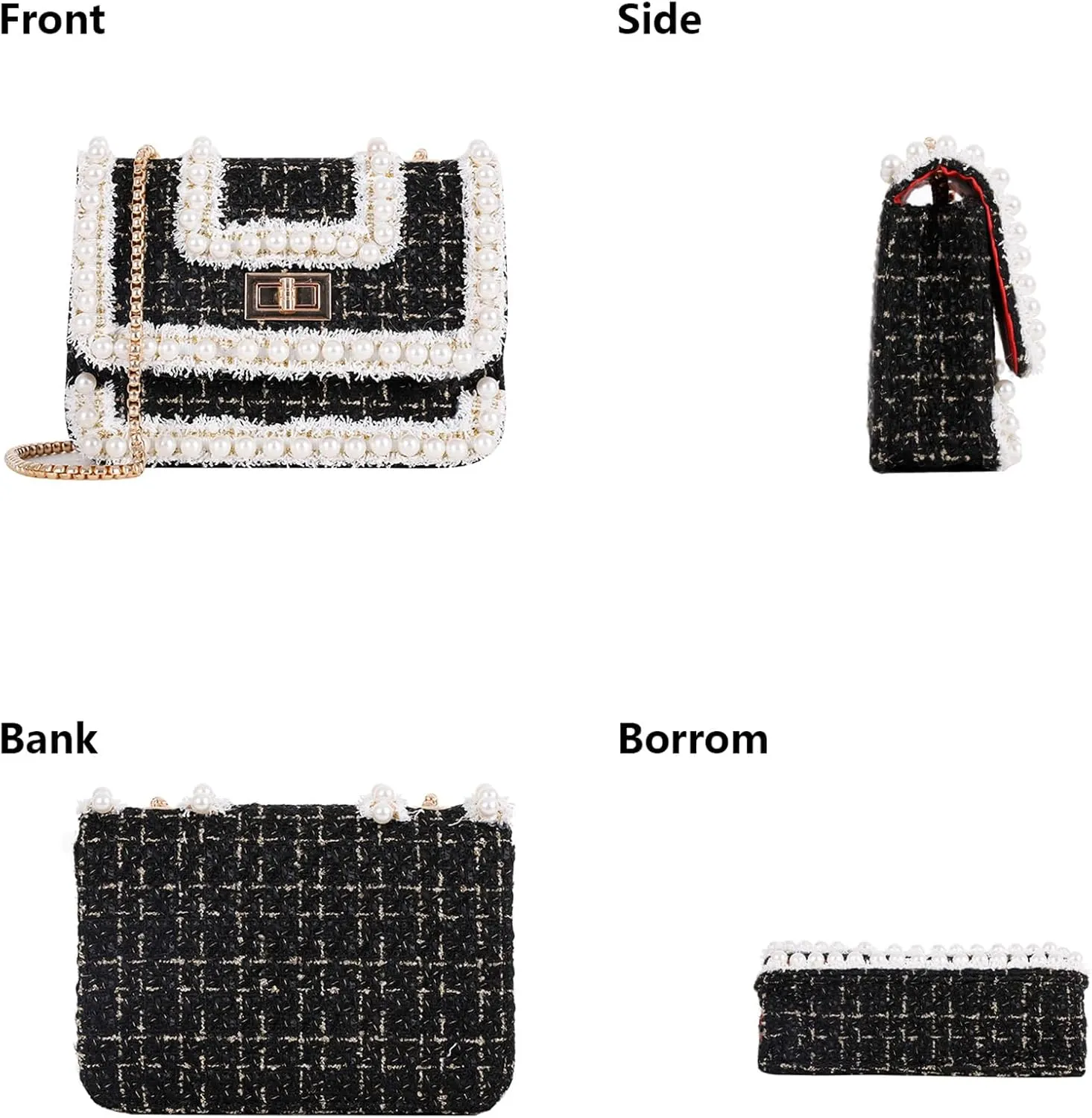 Designer Crossbody Bags for Women Leather Quilted Shoulder Tweed Purses Clucth Small Top Handle Handbag Evening Bags