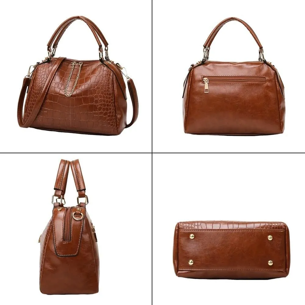 Designer Shoulder Leather Crossbody Satchel Crocodile Pattern Top Handle Women's Handbags Totes