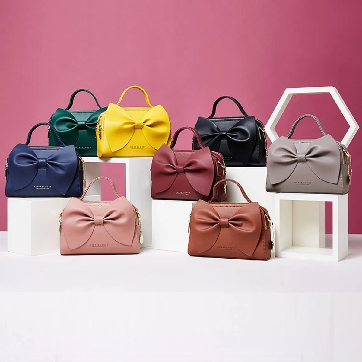 Designer Small Handbags for Women with Top Carry Handle and Cute Bow Knot,Leather Purses and Over-Shoulder Strap